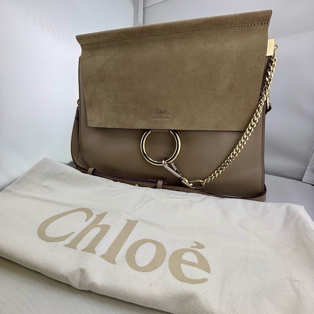 Chloé Faye Medium Shoulder Bag Suede & Leather Motty Grey - Picture 12 of 16
